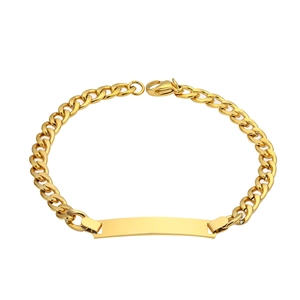Bracciale a catena cubana dorata in acciaio inox con barra lucida per incisione