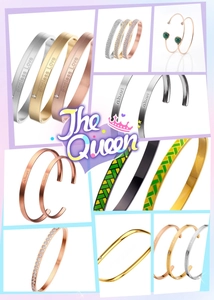 Collage dettagliato di bracciali a polsino minimalisti con incisione Endless Love e strass