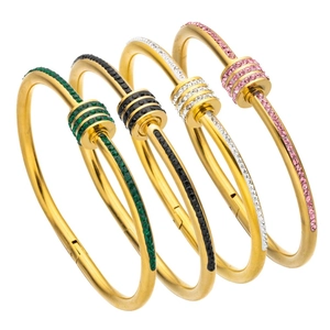 Bambus-Stil vergoldete Edelstahl-Armbänder mit bunten Strasssteinen und Schiebeperlen