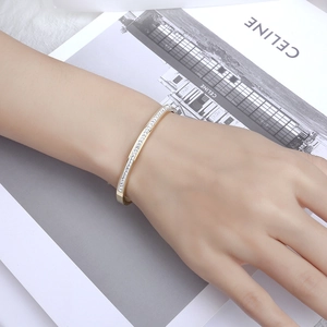 Minimalist 18K gold plated titanium steel bangle with sparkling cubic zirconia inlay