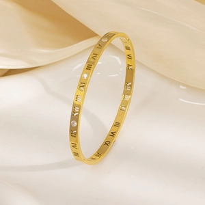Bracciale in acciaio al titanio dorato con numeri romani e pietre di zircone lucide