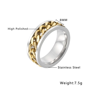 8mm punk stainless steel chain spinner ring with high polished gold and silver finish