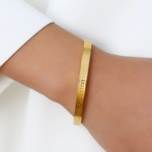 Minimalist Titanium Steel Bangle Bracelet For Men Women Greek Key Pattern Electroplated Hinged Cuff Bangle Jewelry Gift