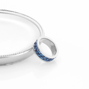 Rotatable stainless steel bottle opener ring for men featuring a blue Cuban link chain inlay