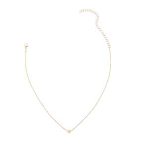 Detail of gold heart pendant necklace featuring lobster clasp and extension chain