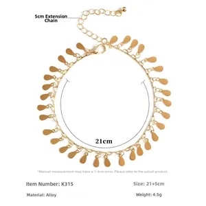 Detail view of water drop anklet with 21cm length and 5cm extension chain specifications
