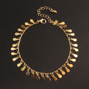 Women Fashion Copper Water Drop Pendant Anklet Hand-made Beach Jewelry Adjustable Extension Chain Gold Silver Accessory