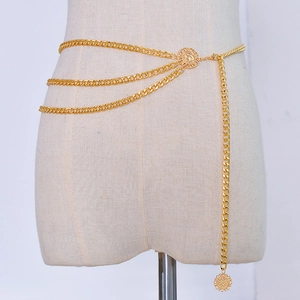 Chaîne de Taille Multicouche en Alliage de Métal Vintage pour Femmes Pendentif Pièce Bohème Ceinture Chaîne de Corps Or Argent