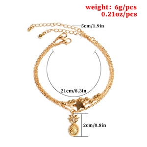 Layered gold anklet with star and crystal pineapple pendants for women and girls