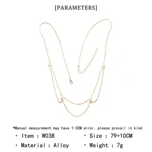 Elegante mehrlagige goldene Taillenkette mit Perlen für Damen, Länge 79+10cm