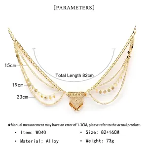 Bohemian gold-tone layered body chain with sequin charms and hollow triangle pendant