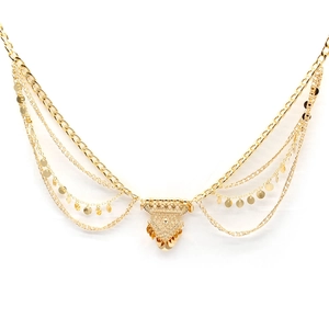 Bohemian gold layered body chain with shimmering sequins and geometric triangle pendant