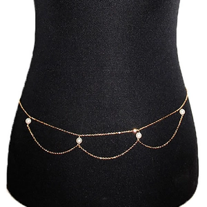 Mehrlagige Legierung Kunstperle Taillenkette Für Damen Doppellagig Verstellbare Körperkette Gold Silber Mode Gürtel Schmuck