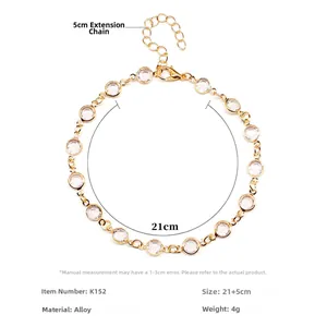 Tobillera minimalista dorada con cristales transparentes y cierre de langosta, de 21+5cm