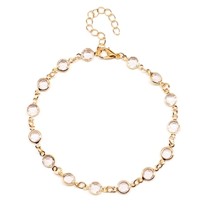 Tobillera de Aleación con Diamantes de Imitación Redondos Bohemio para Mujer Cadena Ajustable de Cristal Joyería Playa Oro Plata