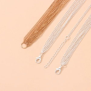 Chaîne de cheveux multicouche à franges en or et argent avec fermoir mousqueton