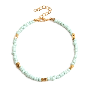 Boho Handgefertigte Glasperlen Fußkettchen Für Damen Goldlegierung Quadratische Anhänger Verstellbare Strand Fuß Schmuck Geschenk