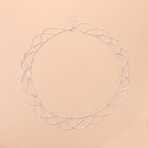 Silver punk multi-layer wave chain body jewelry with fringe and lobster clasp closure