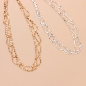 Layered gold and silver mesh fringe hairbands with punk metal chain tassel design