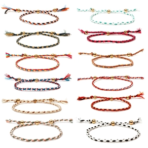 Handmade Braided Friendship Bracelet Multicolored Cord Wax Rope Bracelet With Gold Alloy Beads Bohemian Adjustable Jewelry