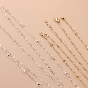 Minimalist gold and silver copper bead chain headband set with adjustable clasp