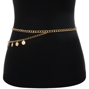 Punk multi-layer gold metal body chain featuring queen head coin pendants for women