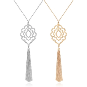 Collar Con Colgante Geométrico Bohemio Con Borla de Cadena Larga Para Mujer Joyería de Cadena de Suéter de Aleación de Oro Plata Vintage