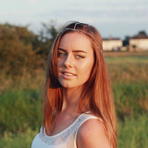 Bohemian style silver copper bead chain hairband shown on a model in nature