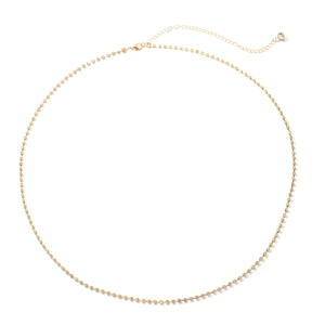Detail showing gold rhinestone body chain with lobster clasp and adjustable extension link
