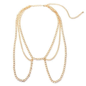 Gold multi-layered punk metal body chain with adjustable length and lobster clasp design