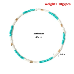 Handmade colorful bead necklace with white, blue, and gold accents, 40cm length