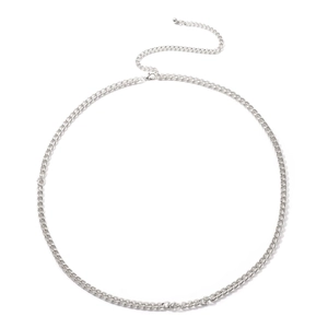 Silver punk metal body chain with flat curb links and adjustable lobster clasp