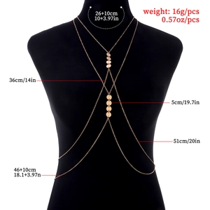 Minimalist rose gold body chain with sequin pendants and sexy X-shaped metal cross design