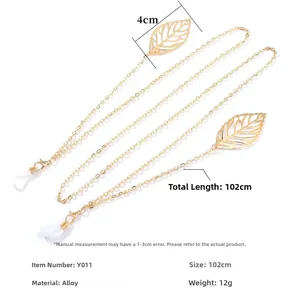 Detail of gold leaf pendant glasses chain with silicone loops and 102cm metal link