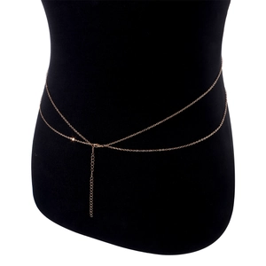 Minimalist rose gold sequin body chain with double layer structure for women