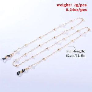Chaîne de lunettes dorée élégante avec perles blanches et boucles antidérapantes
