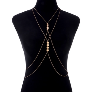 Sexy Alloy Body Chain For Women Minimalist Round Sequin Pendant Multilayer Chest Chain Nightclub Party Fashion Jewelry