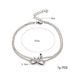 Cavigliera argento con cuore infinito e lettera P con dettagli su lunghezza e peso del pezzo