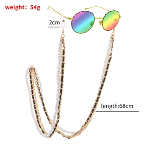 Fashion multi-layer eyewear chain with gold metal links and white pearls for women