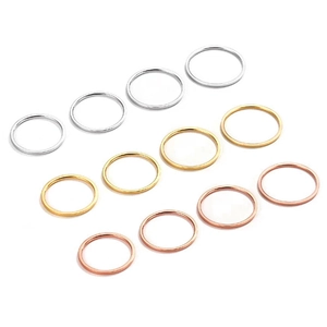 Set of 11 minimalist stainless steel slim rings in gold, silver, and rose gold finishes