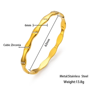 Minimalist 18k gold plated stainless steel wave bracelet with sparkling cubic zirconia stones