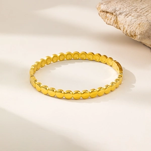 Elegant gold-plated stainless steel bamboo-style link bracelet with polished round beads