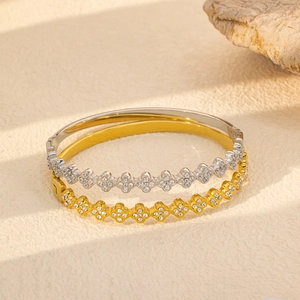 Brazalete de Acero de Titanio de Lujo Trébol de Cuatro Hojas Corazón para Mujer Galvanizado Joyería de Moda de Strass