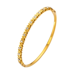 Bracciale in acciaio al titanio placcato oro 18k con zirconi tondi scintillanti