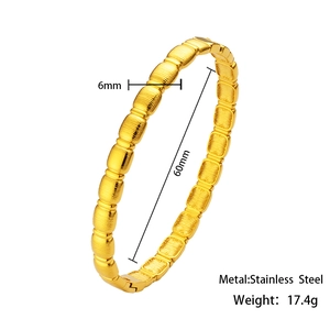 18K gold plated stainless steel open bangle with textured square design and 6mm width