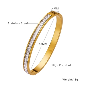 Luxury 4MM gold plated stainless steel bangle for women with sparkling zircon inlay