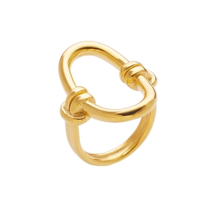 Anello minimalista in acciaio al titanio dorato con design a nodo e doppia forma ovale geometrica
