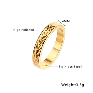 Polished 4mm gold diamond-pattern stainless steel ring for women in 18k finish