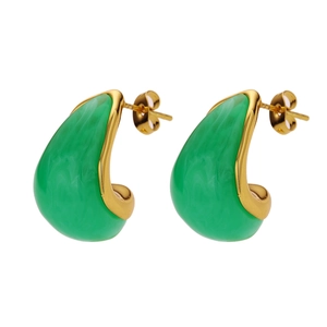 Teardrop earrings in emerald green marble resin with 18k gold plated stainless steel