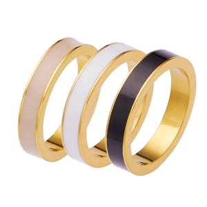Anelli minimalisti in acciaio inossidabile dorato con smalto bianco nero e beige